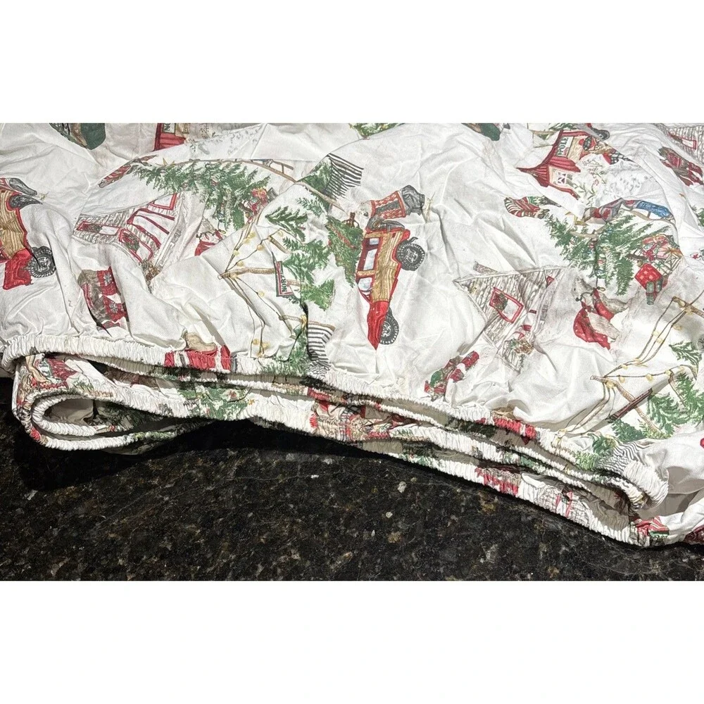 Pottery Barn Beary Christmas King Set Organic Cotton Holiday Bears Trees Retired